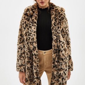 Zara Basics leopard faux fur coat